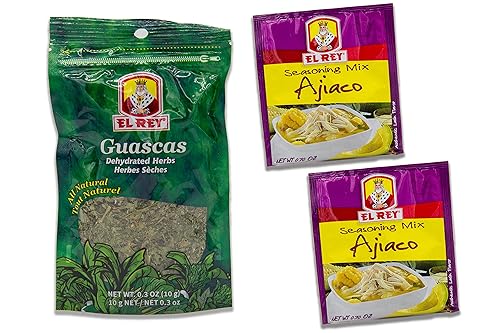 AJIACO KIT - Guascas El Rey, Dehydrated Herbs and El Rey Ajiaco Seasoning - INCLUDES One Bag of El Rey Guascas and Two Bags of El Rey Ajiaco