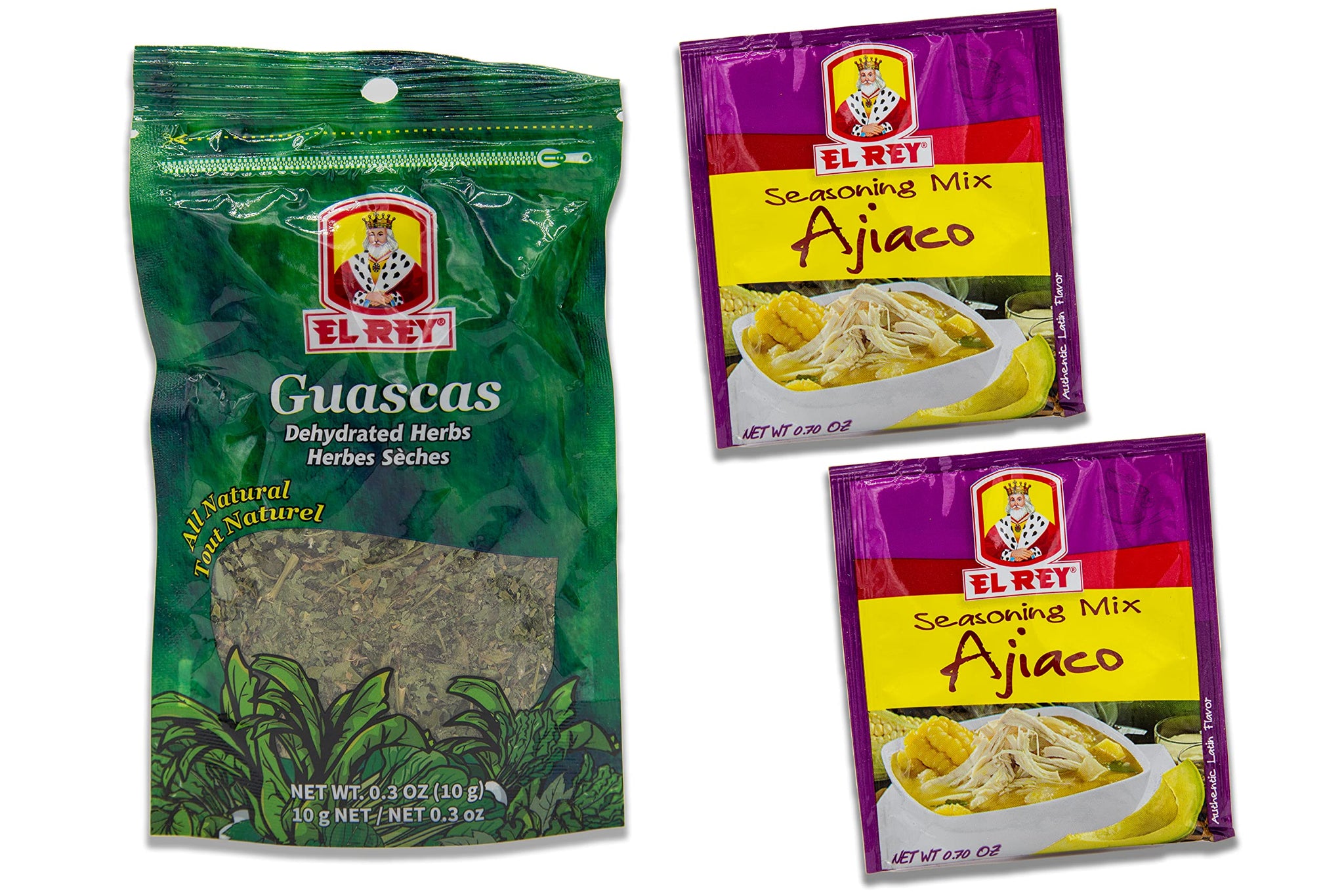 AJIACO KIT - Guascas El Rey, Dehydrated Herbs and El Rey Ajiaco Seasoning - INCLUDES One Bag of El Rey Guascas and Two Bags of El Rey Ajiaco