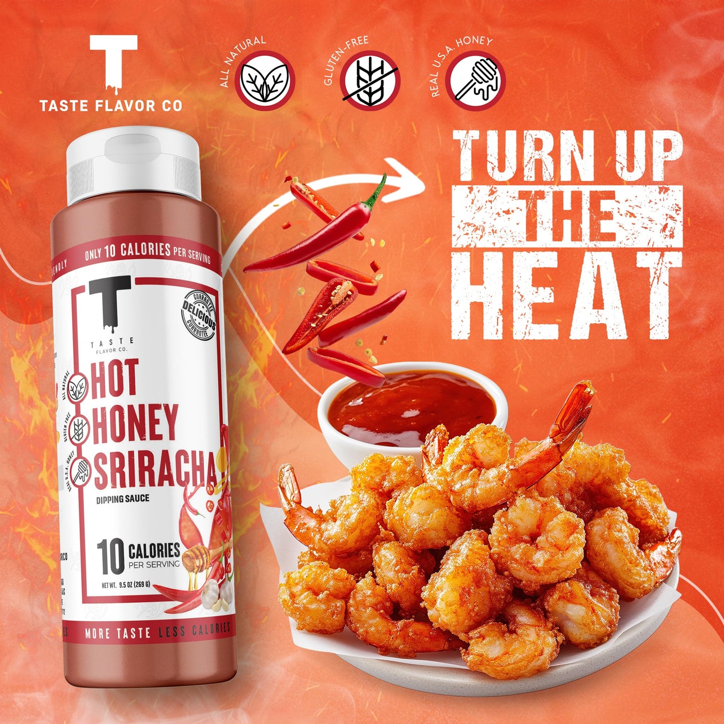Taste Flavor Co. Grilling, Dipping Sauce and Marinade, Great Tasting, Low-Calorie Sauces, Keto Friendly, No Oils (3 Pack, Hot Honey Sriracha)