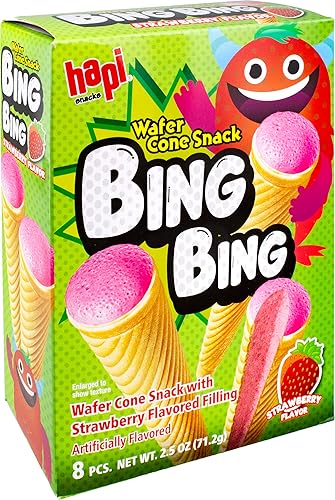 Hapi Bing Bing Cone Snack with Strawberry Flavored Filling, 2.51 Ounce