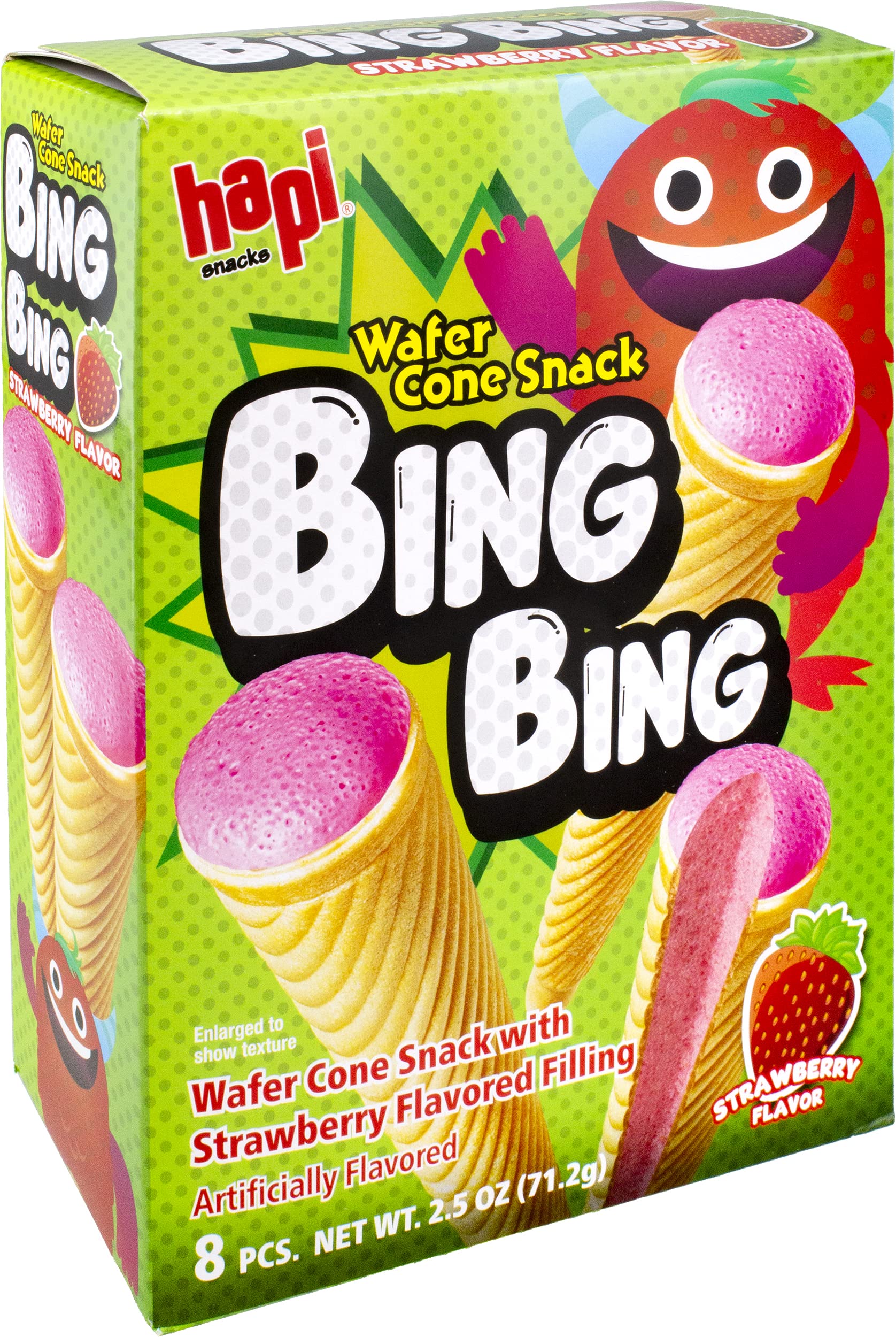 Hapi Bing Bing Cone Snack with Strawberry Flavored Filling, 2.51 Ounce