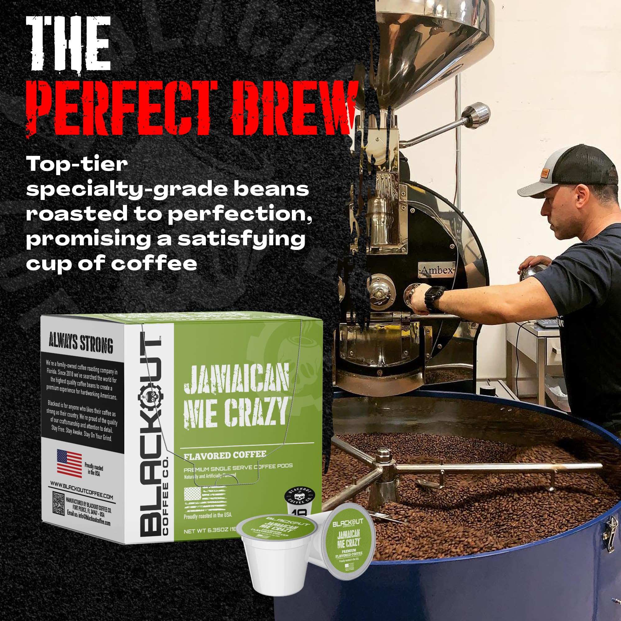 Blackout Coffee Jamaican Me Crazy Flavored Pods, Freshly Roasted in the USA - K-Cup Compatible Single-Serve Pods (18 Count)