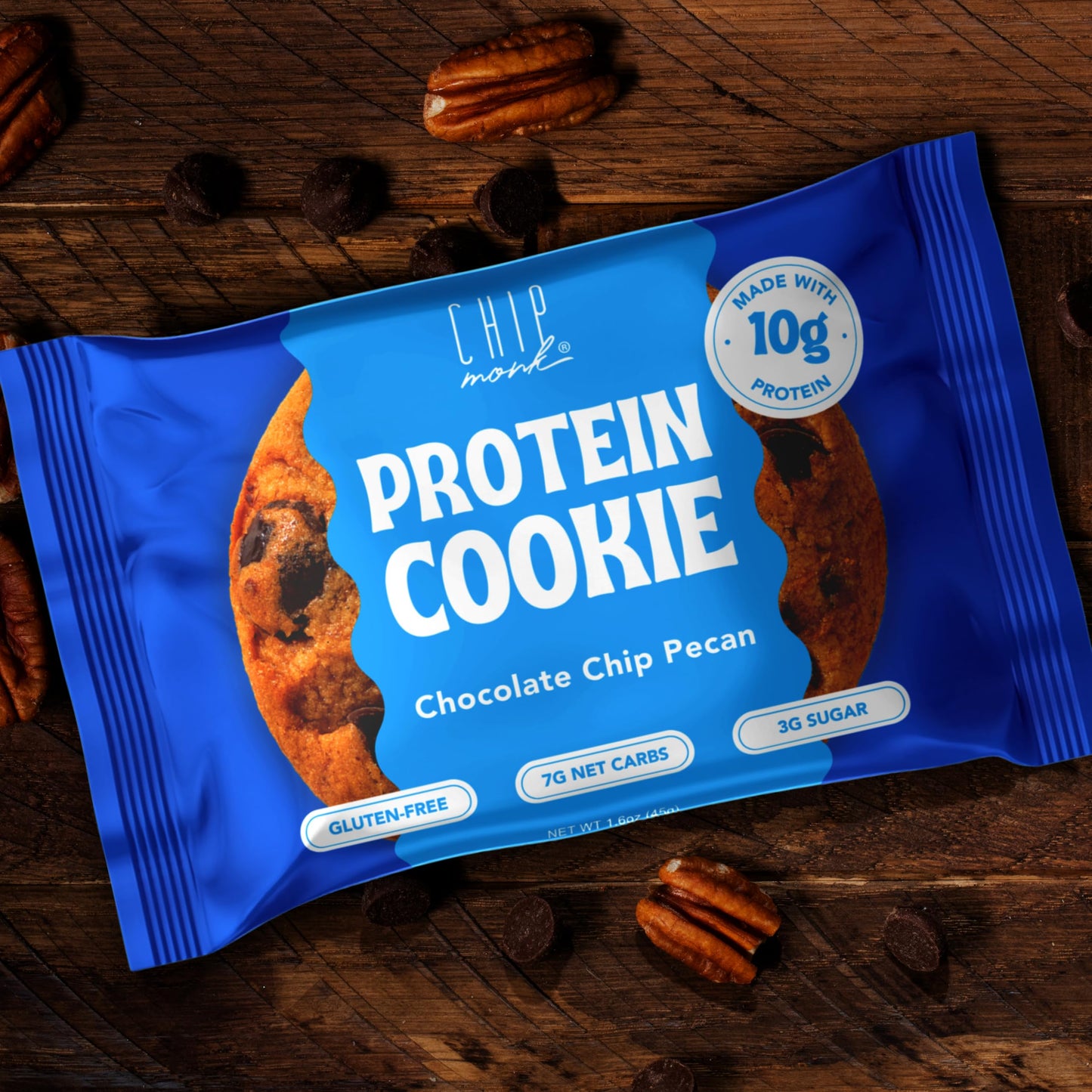 ChipMonk Baking, Chocolate Chip Pecan High Protein Cookies - Low Carb Diet Friendly Gym Snacks, Meal Replacement Cookie, Gluten-Free, Healthy Low