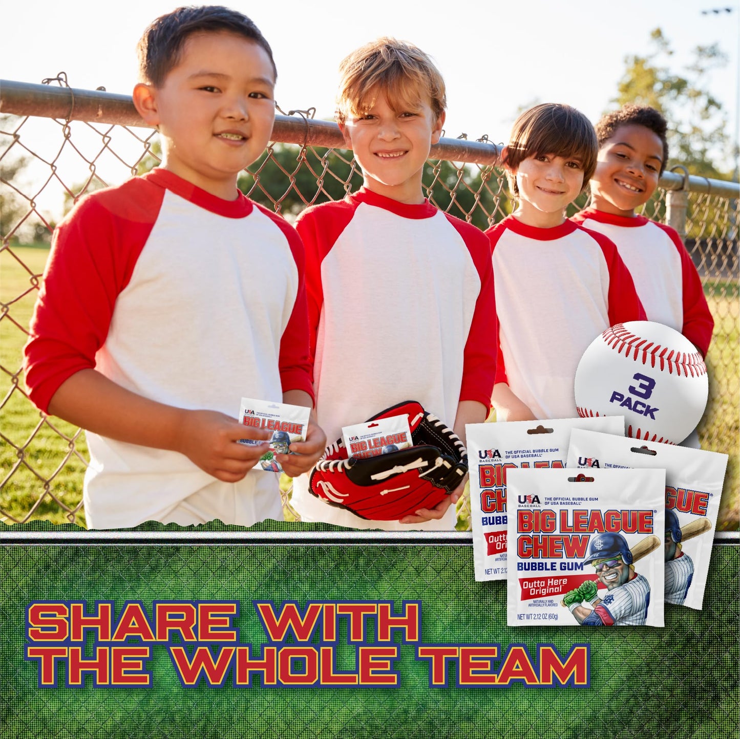 Big League Chew Original Bubble Gum 3-Pack - 2.12oz Packets - Original Baseball Gum - Big League Chew Baseball Candy Set for Treats, Party Favors