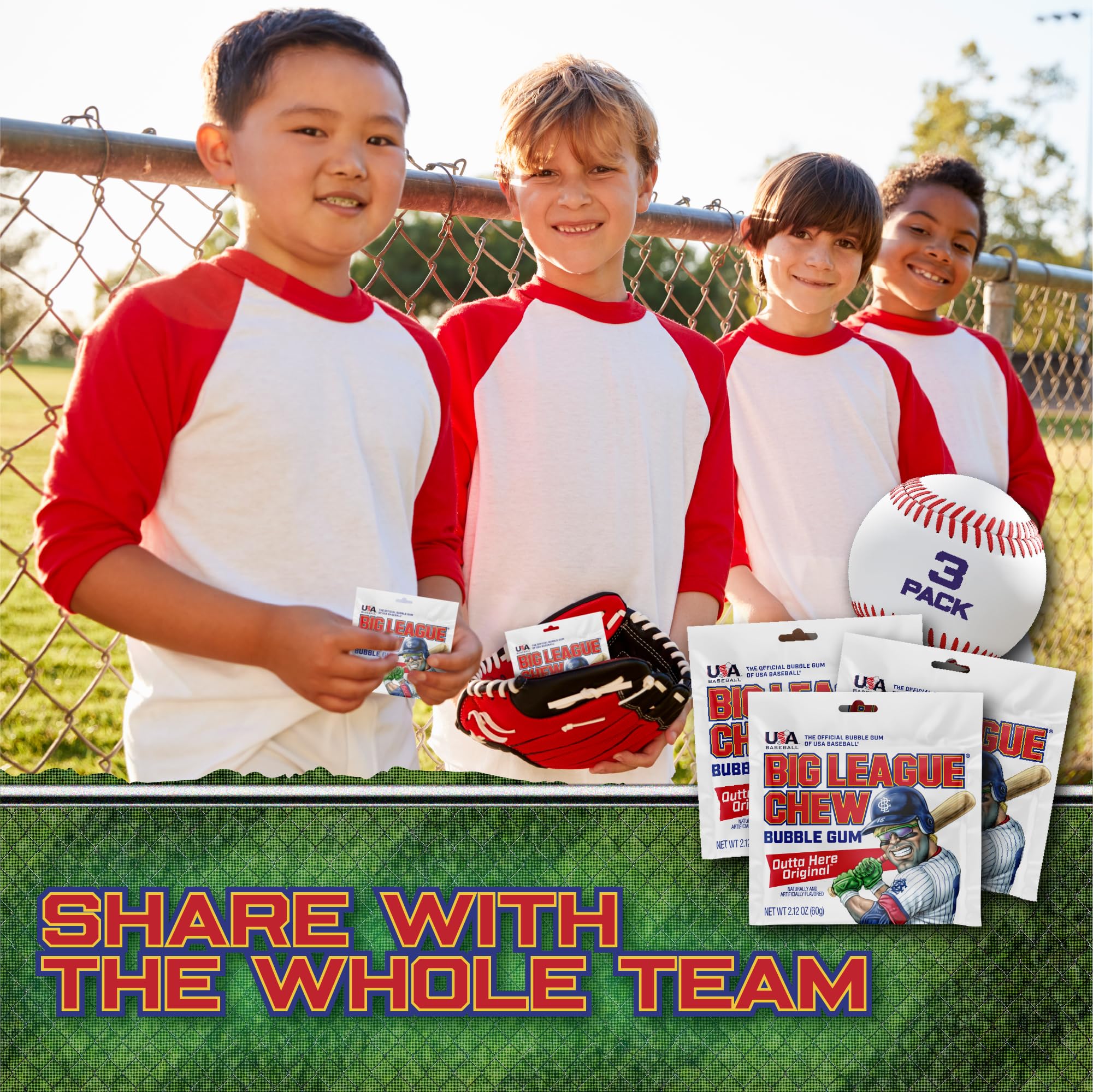 Big League Chew Original Bubble Gum 3-Pack - 2.12oz Packets - Original Baseball Gum - Big League Chew Baseball Candy Set for Treats, Party Favors