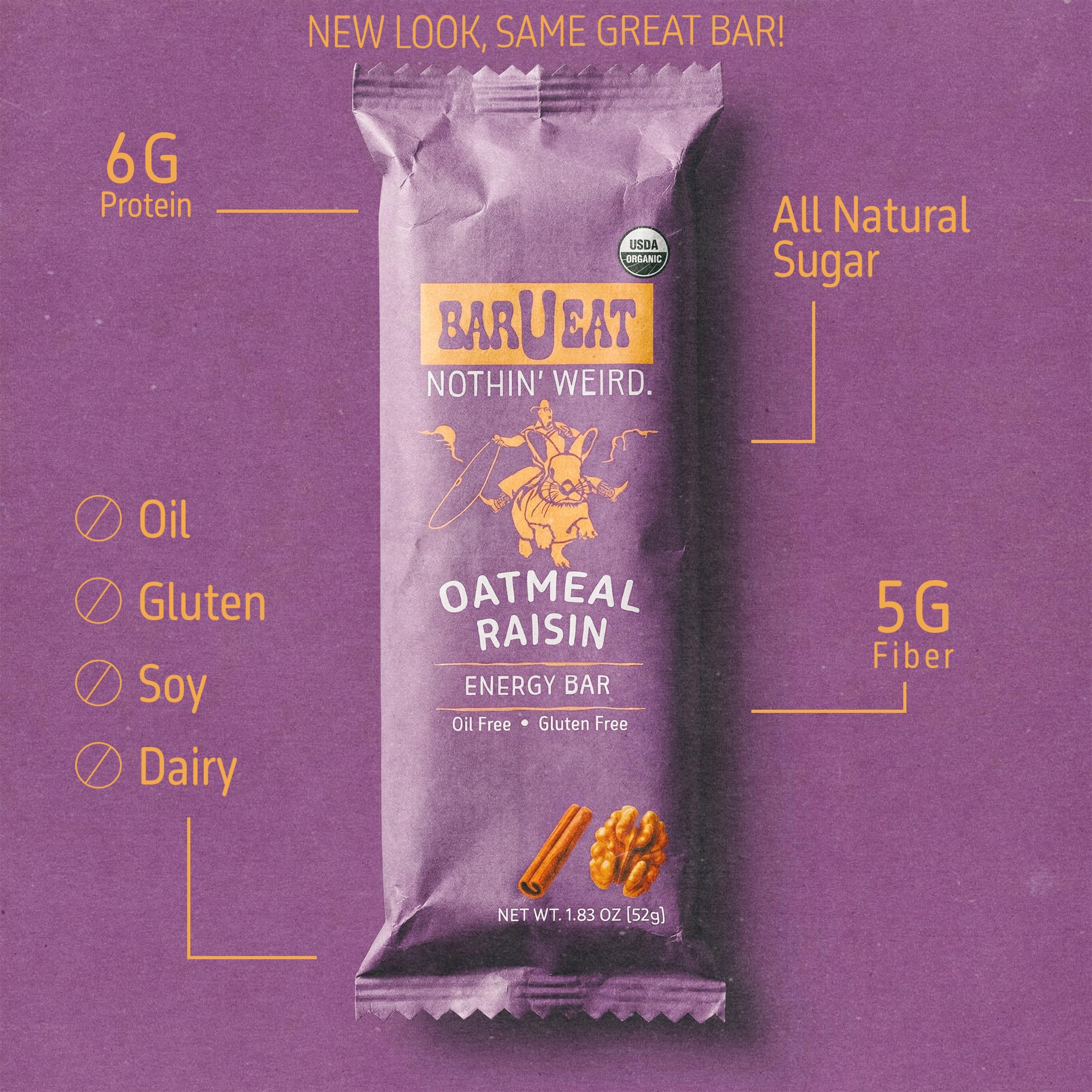 BAR U EAT Gluten-Free, High Fiber, Energy Bar. Real Food Ingredients | Oil Free | Organic | No Artificial Sugar | Healthy Snacks (Oatmeal Raisin 12