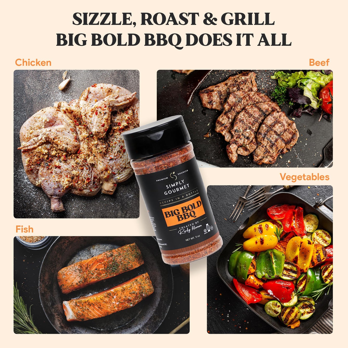 Simply Gourmet Big Bold BBQ Spices and Seasoning - Pitmaster Secret Recipe for Smoking, Grilling, and Cooking - All Purpose Premium Blend Seasoning