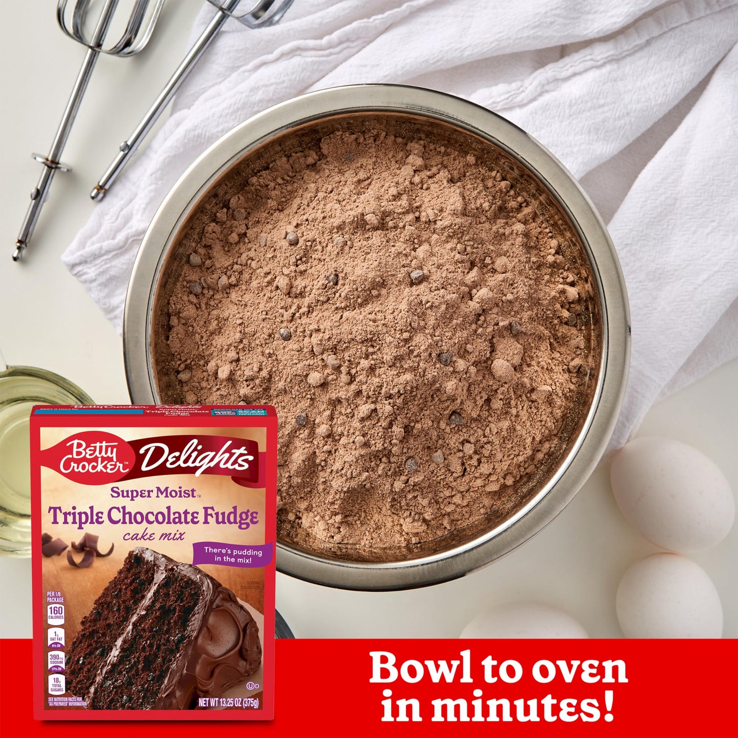Betty Crocker Delights Super Moist, Triple Chocolate Fudge, Cake Mix, 13.25 oz