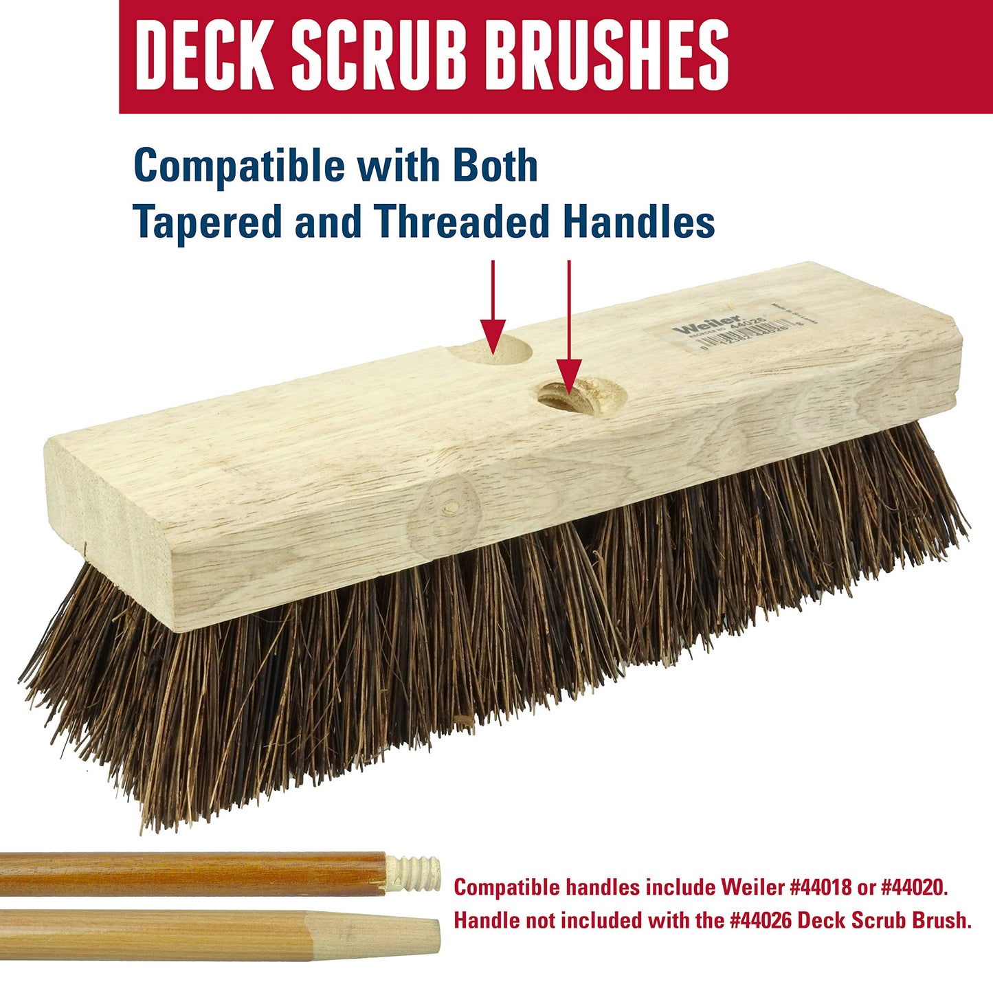 Weiler 44026 Heavy Duty Deck Scrub Brush with Natural Palmyra Bristles for Wooden Decks, Conrete Patios, and Other Rough Surfaces