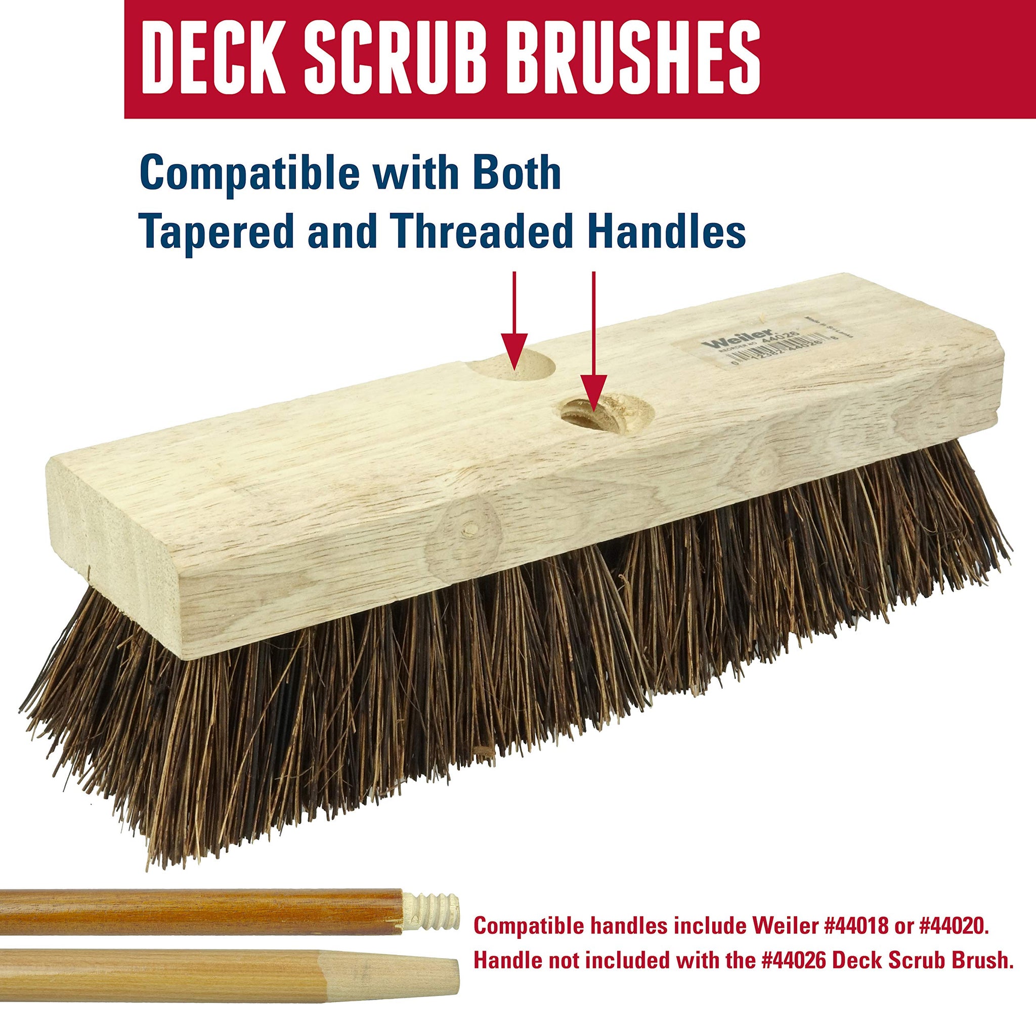 Weiler 44026 Heavy Duty Deck Scrub Brush with Natural Palmyra Bristles for Wooden Decks, Conrete Patios, and Other Rough Surfaces