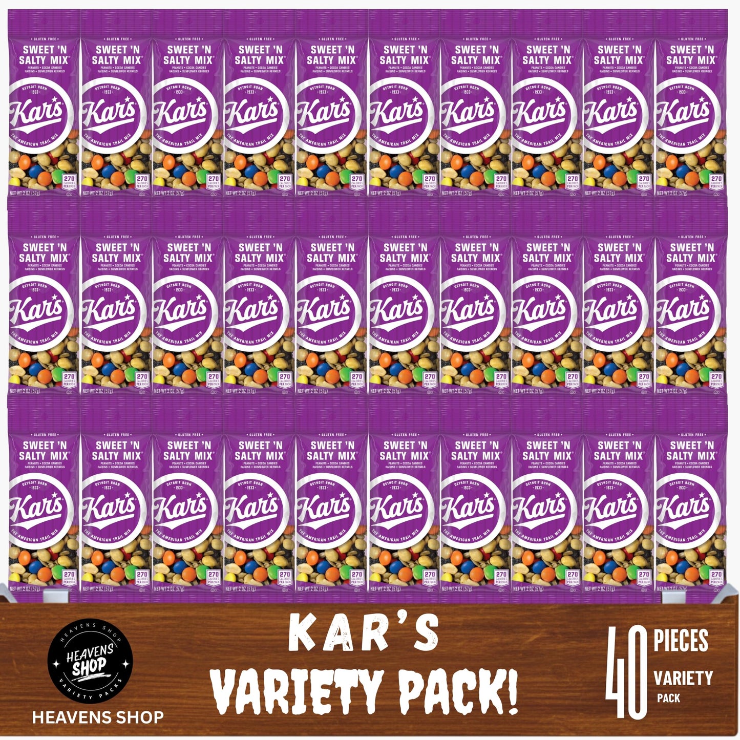 Kar''s Sweet 'n Salty Trail Mix, 2 oz Individually wrapped Packs, Gift Box, (Pack of 40)