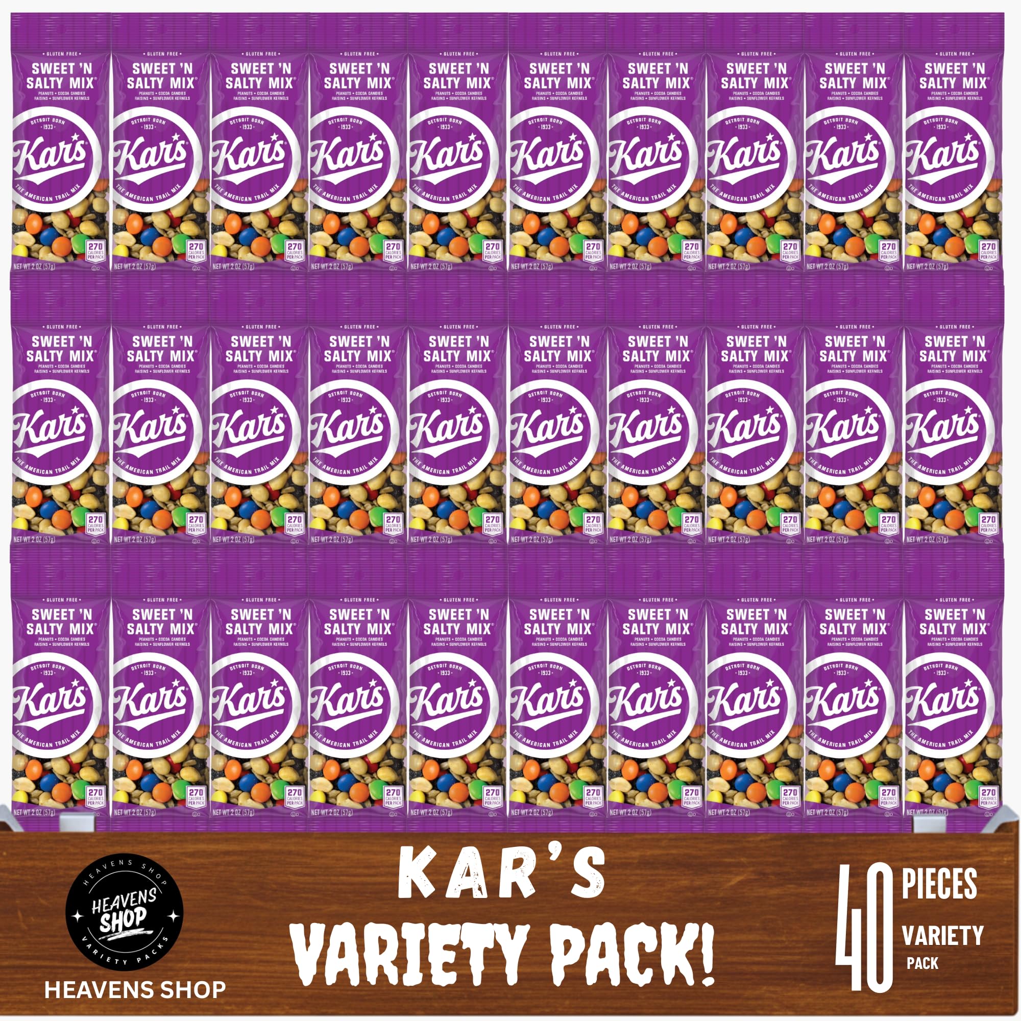 Kar''s Sweet 'n Salty Trail Mix, 2 oz Individually wrapped Packs, Gift Box, (Pack of 40)