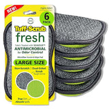 Fresh Tuff-Scrub Microfiber Scrub-N-Wipe Sponge Pads, Fabric with SILVADUR Odor Control and Charcoal-Infused Foam, 6-Pack Green Large Pads