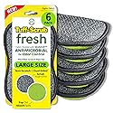 Fresh Tuff-Scrub Microfiber Scrub-N-Wipe Sponge Pads, Fabric with SILVADUR Odor Control and Charcoal-Infused Foam, 6-Pack Green Large Pads