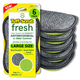 Fresh Tuff-Scrub Microfiber Scrub-N-Wipe Sponge Pads, Fabric with SILVADUR Odor Control and Charcoal-Infused Foam, 6-Pack Green Large Pads