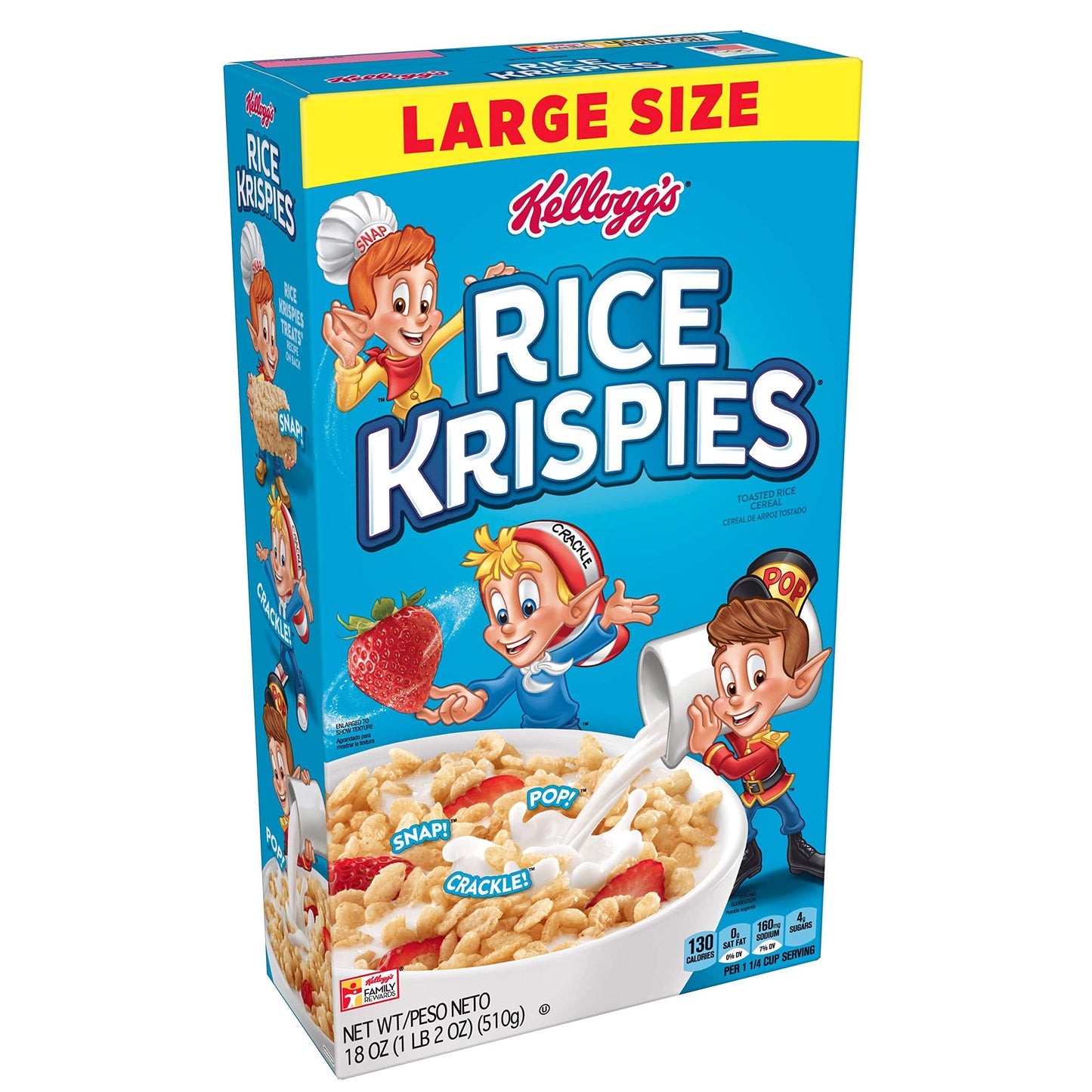 (Discontinue Version) Rice Krispies Kellogg’s Fat-Free Breakfast Cereal, Toasted Rice Cereal, 18 Ounce (Pack of 12)