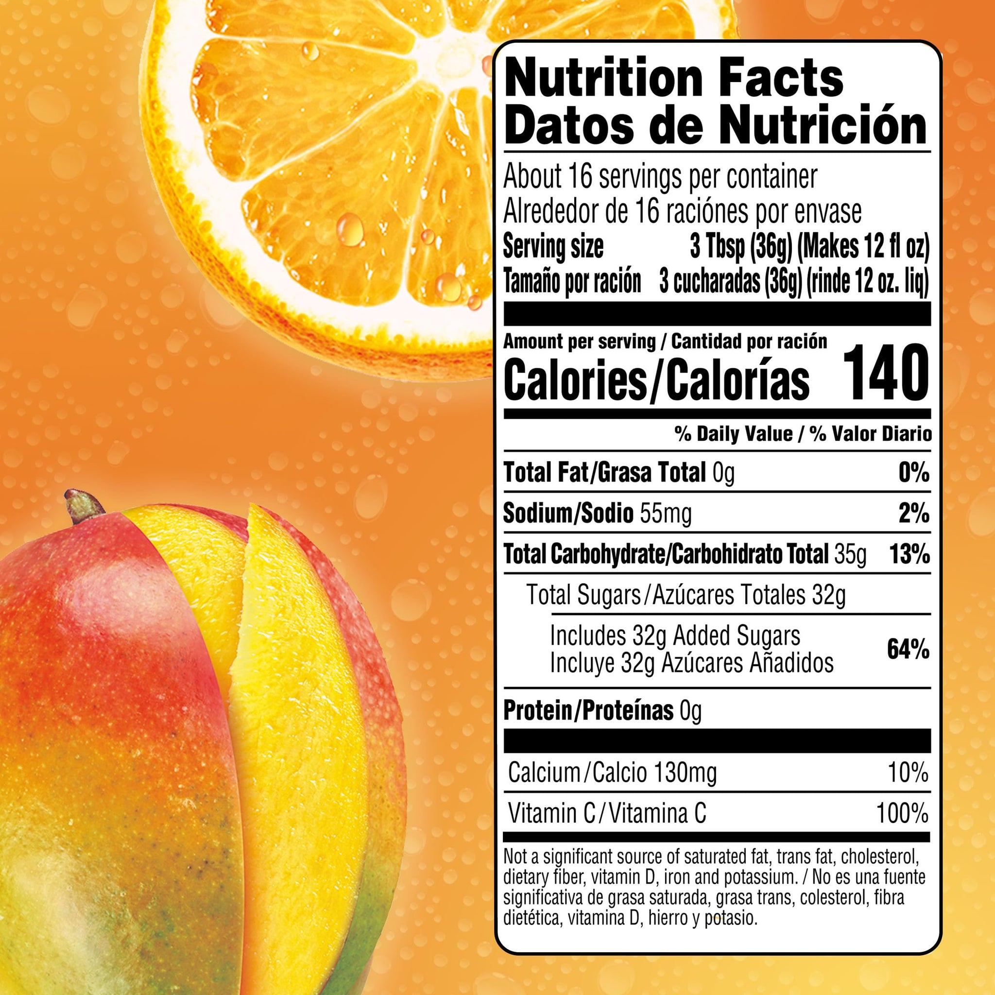 Tang Drink Mix, 1 Canister, for Flavorful Hydration and Shareable Refreshment, Orange Mango, Good Source of Calcium, 100% Daily Value of Vitamin C