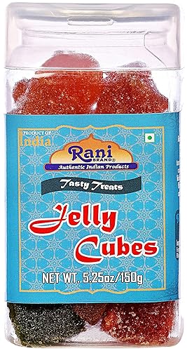 Rani Jelly Cubes 5.25oz (150g) Vacuum Sealed, Easy Open Top, Resealable Container ~ Indian Tasty Treats | Vegan | Gluten Friendly | NON-GMO | Indian