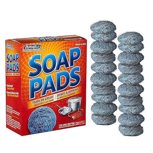 SCRUBIT 20 Pack Steel Wool Soap Pads - Metal Scouring Cleaning Pads for Dishes, Pots, Pans, and Ovens - Pre-Soaped for Easy Cleaning of Tough Kitchen