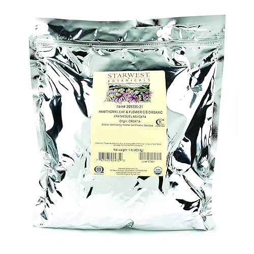 Starwest Botanicals Organic Hawthorn Leaves & Flowers - Dried Loose Leaf Herb for Tea, Cut & Sifted, Certified Kosher, Non-GMO - Bulk 1 lb Bag