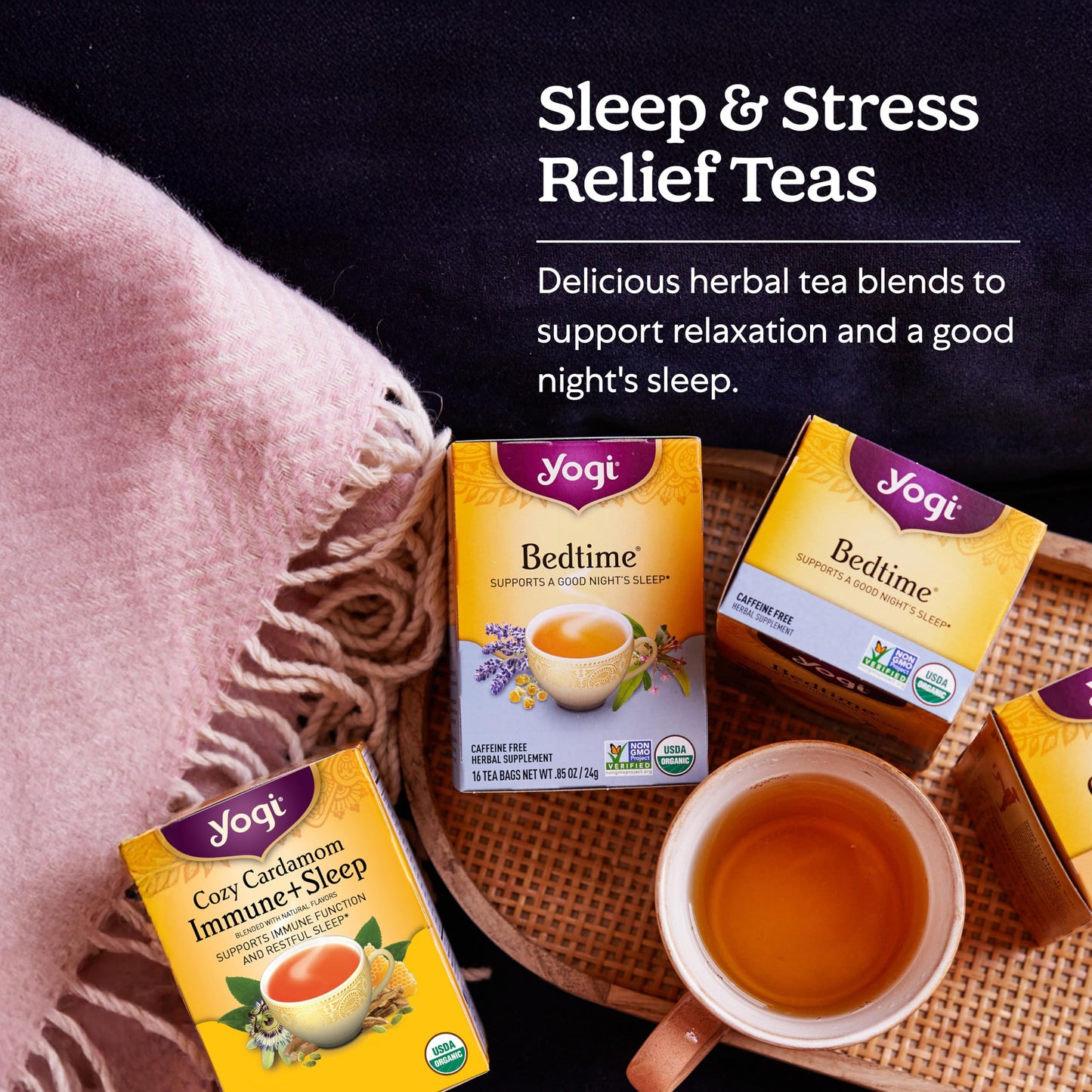 Yogi Tea Sleep & Immunity Variety Pack (4 Pack, 16 ea) - Supports a Good Night's Sleep - Organic Caffeine-Free Teas