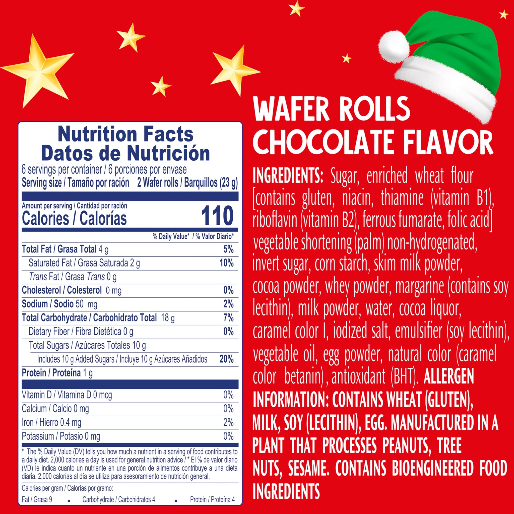 Colombina Christmas Wafer Rolls, Chocolate Flavored, 12 Individually Wrapped Sticks Per Box, 4.95oz (Pack of 1)
