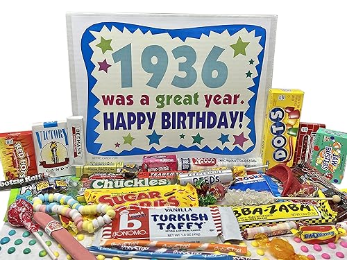RETRO CANDY YUM ~ 1936 90th Birthday Gift Box of Nostalgic Candy from Childhood for 90 Year Old Man or Woman Born 1936