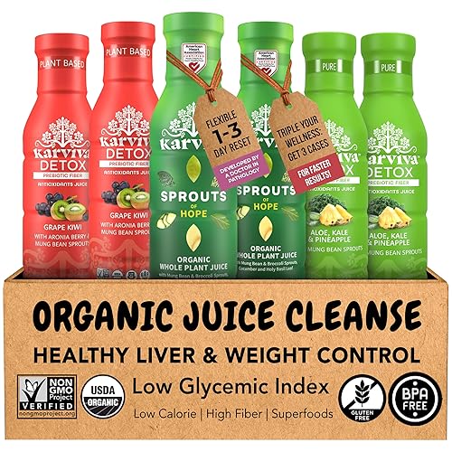 Karviva Organic Juice Cleanse for Sugar Detox & Weight Control - Ancient Eastern Remedies for Healthy Digestion & Gentle Detox with Sprouts, Aloe Vera