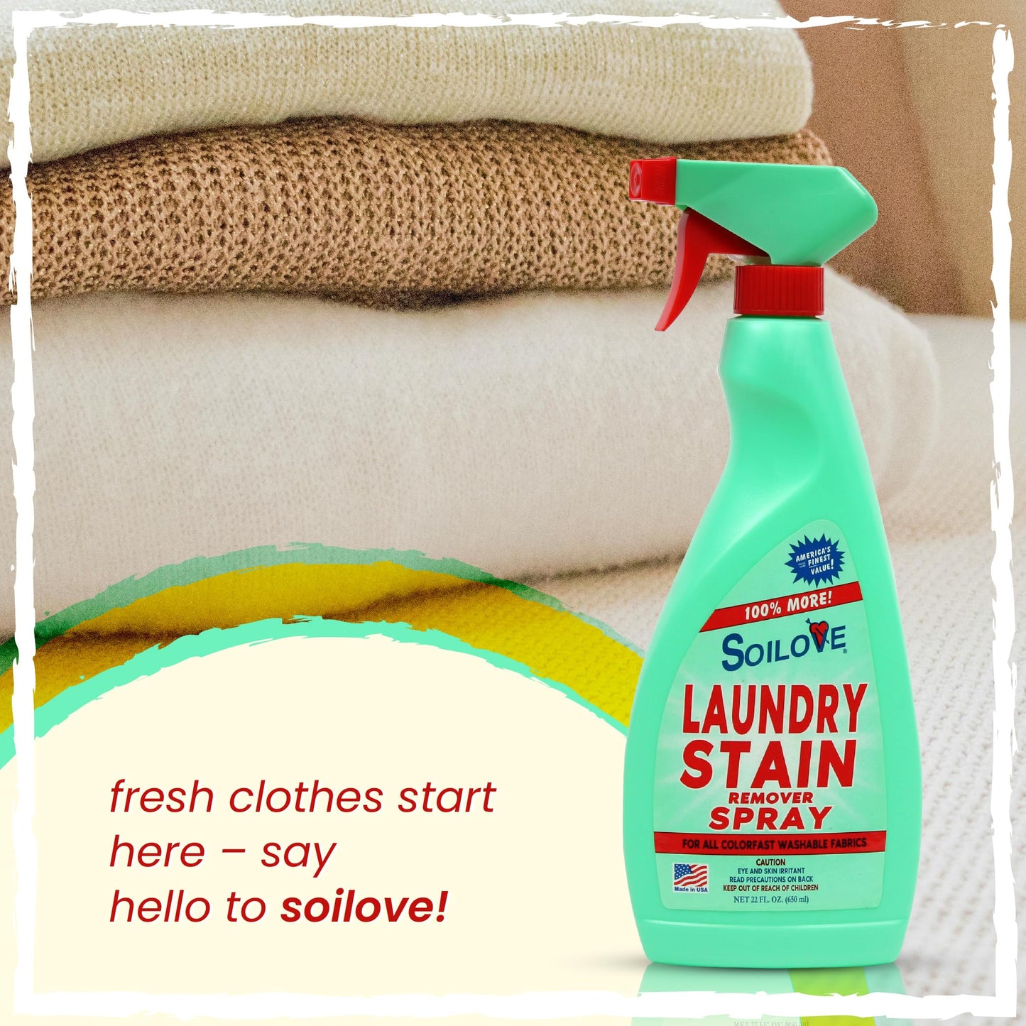 Soilove Laundry Stain Remover Spray - 3 pack of 22oz bottles - Powerful Prewash for Blood, Grease, Ink, Grass, Food, & More - Powerful Spot Remover