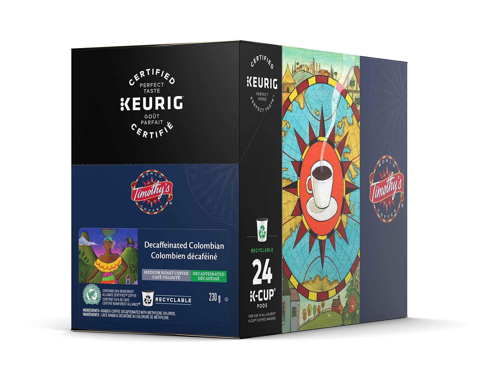 Timothy's World Coffee Decaf Colombian K-Cup Coffee, 24 Count (Pack of 2) (Packaging may vary)