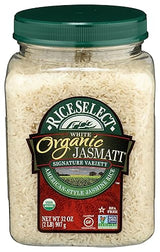 RiceSelect Organic Jasmati Rice, Premium Long Grain Organic American Jasmine Rice for Asian-Inspired Recipes, Gluten-Free, Non-GMO, Kosher, 32oz Jar (Pack of 1)