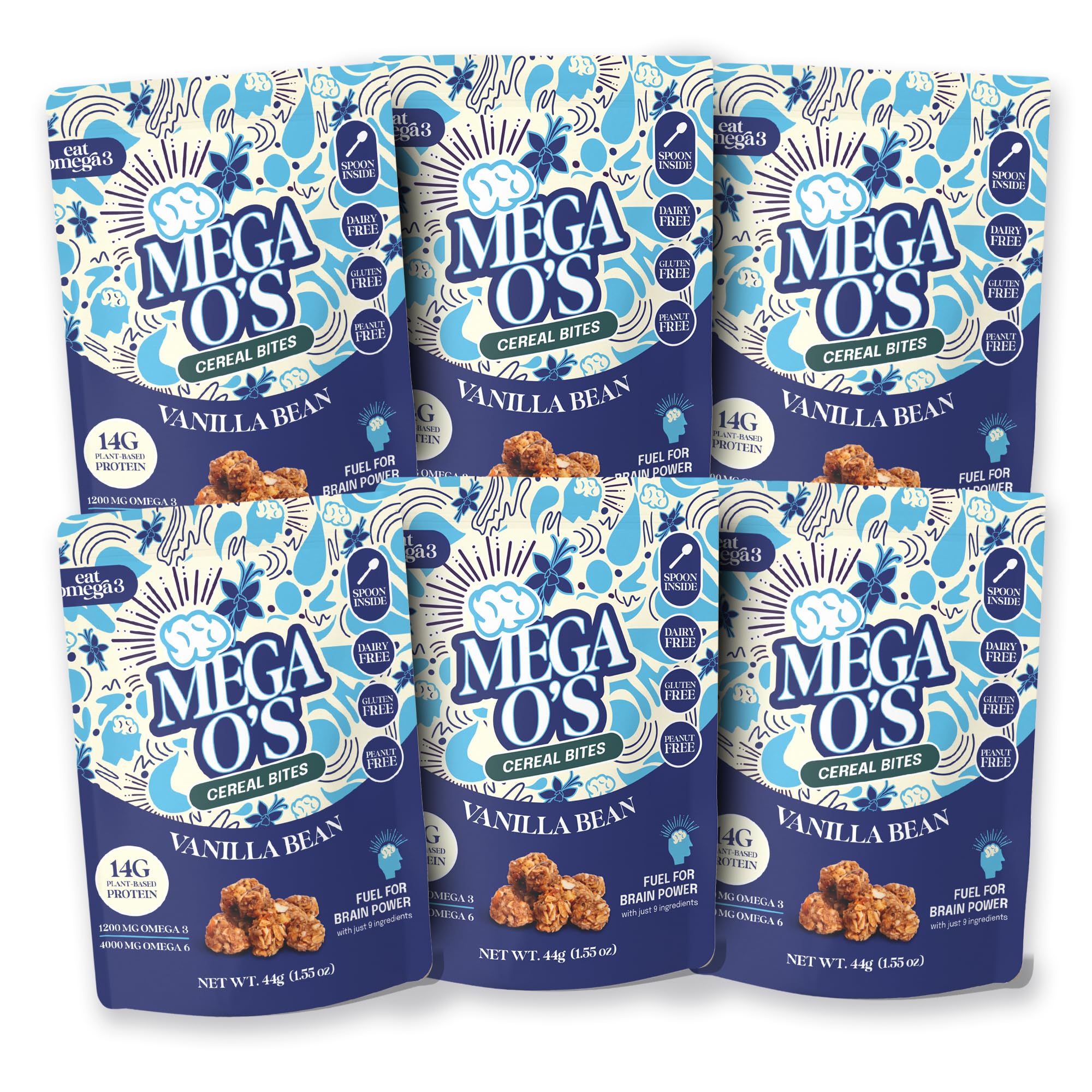 Eat Omega 3 Mega O’s Vanilla Bean Cereal Bites - Gluten-Free, Dairy-Free, Plant-Based Protein Snack with Omega-3 & Omega-6, Low Sugar, Peanut-Free