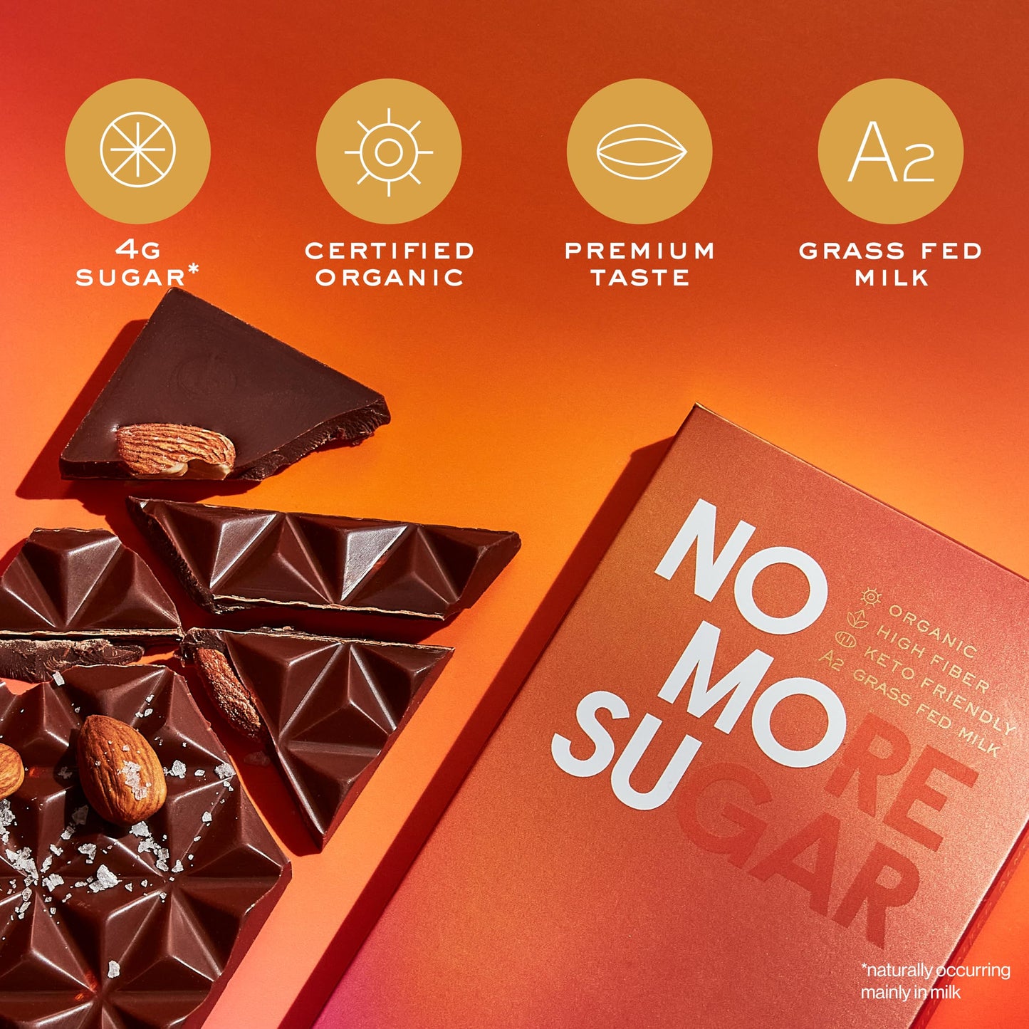 NOMOSU | Organic A2 Milk Chocolate with Salted Almonds | 65g | 10 Pack | Sugar Free | USDA Organic | Grass Fed A2 Dairy | Keto & Low Carb Friendly |