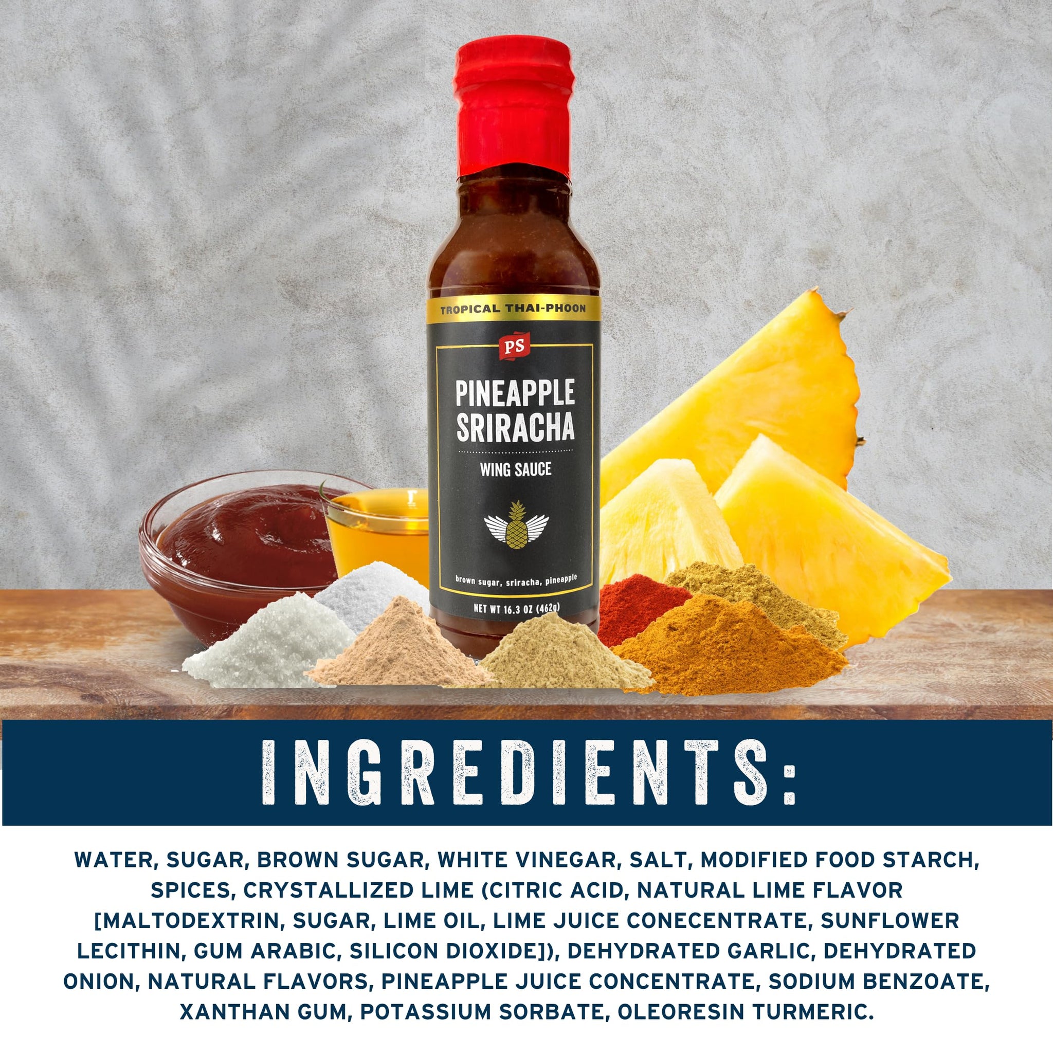 PS Seasoning Pineapple Sriracha Chicken Wing Sauce - Sweet, Spicy, and Tangy All-Purpose Hot Wing Sauce for Dipping, Tossing, Glazing, Marinating