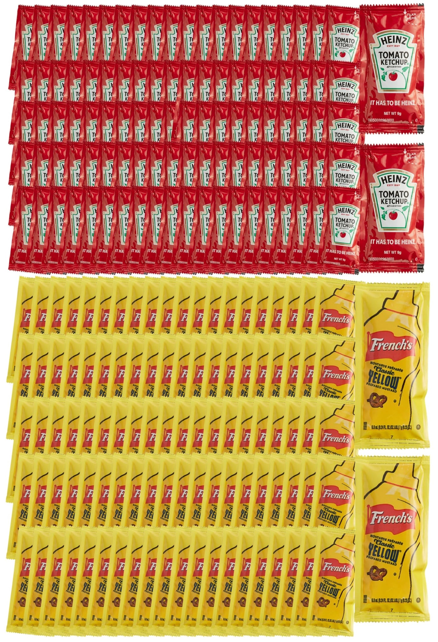 Gift Set: 100 Ketchup (9g) & 100 Mustard (7g) Packets - 200 Total Condement Packs (approximately 100 packets each)