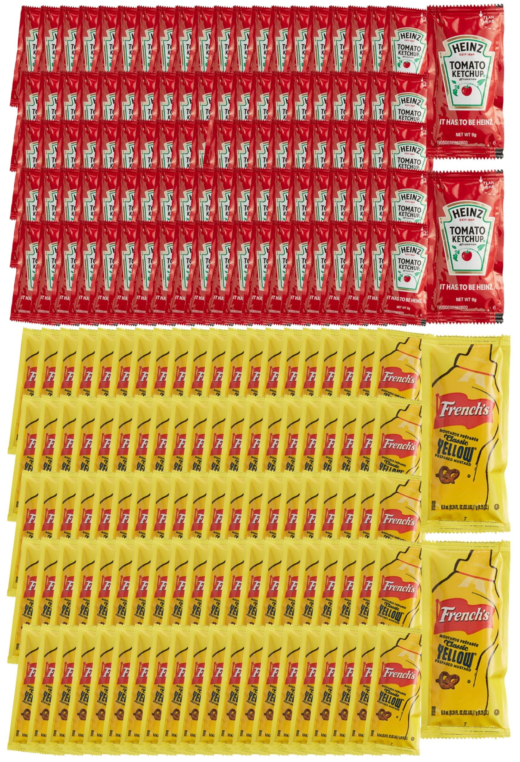 Gift Set: 100 Ketchup (9g) & 100 Mustard (7g) Packets - 200 Total Condement Packs (approximately 100 packets each)