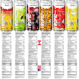 Tropicharge 100% Coconut Water Energy Drink with Guarana Extract (24 pack 330ml/6 flavours) - Zero Sweeteners or Added Sugar - All Natural - Passion