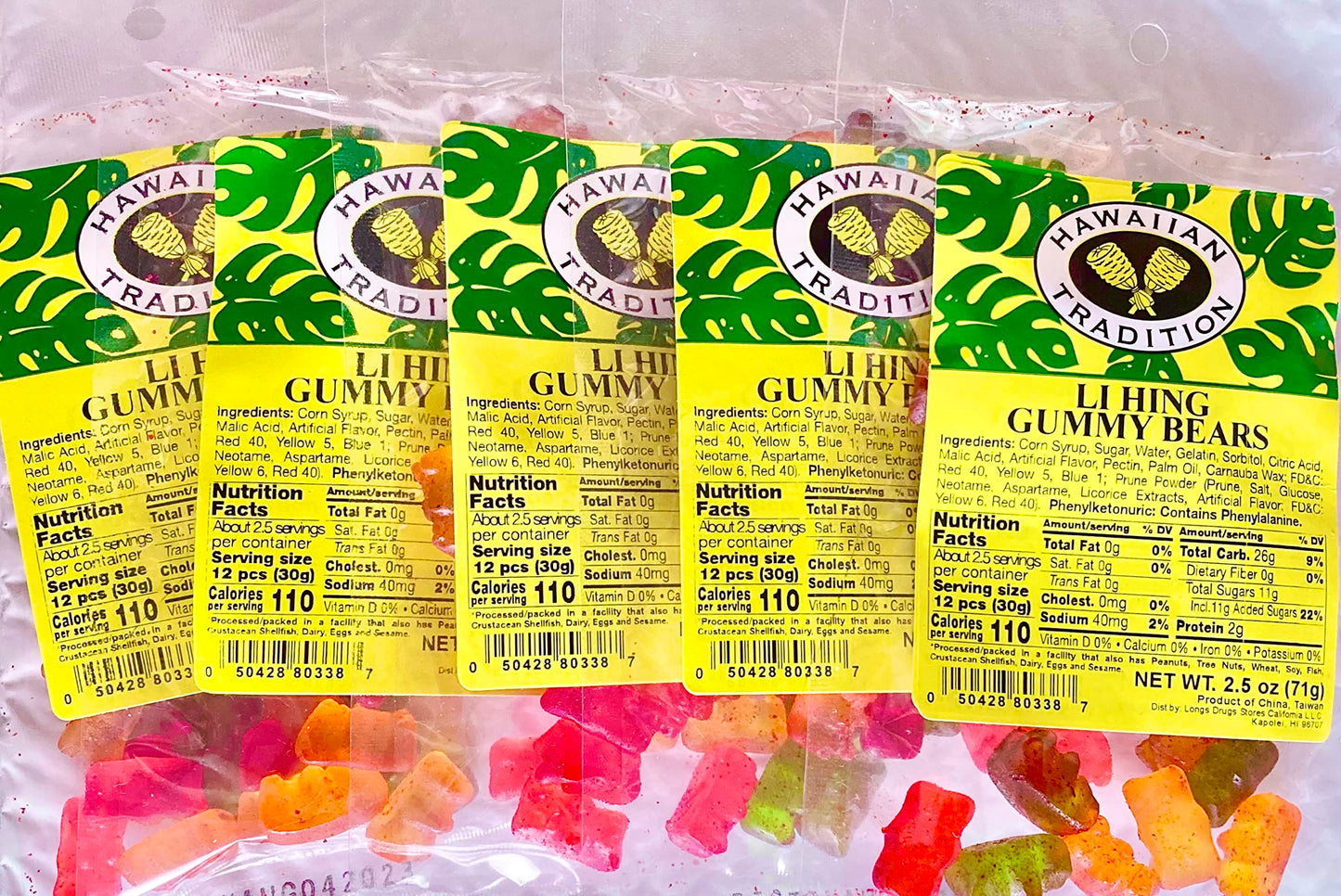 (Pack of 5) Hawaiian Tradition Li Hing Gummy Bears 4 Oz.