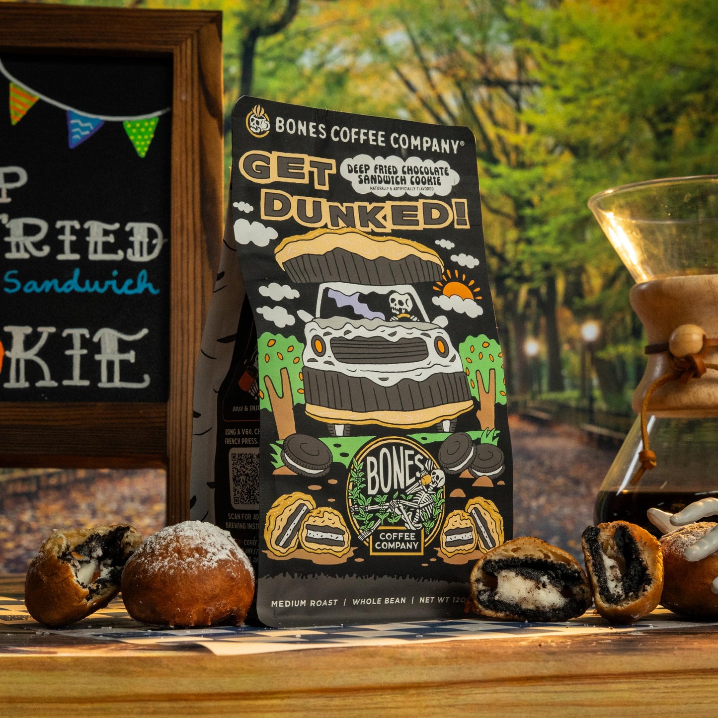 Bones Coffee Company Get Dunked!, Deep Fried Chocolate Cookie Sandwhich Flavored Coffee, Medium Roast Low Acid Arabica Beans Compatible with Auto drip