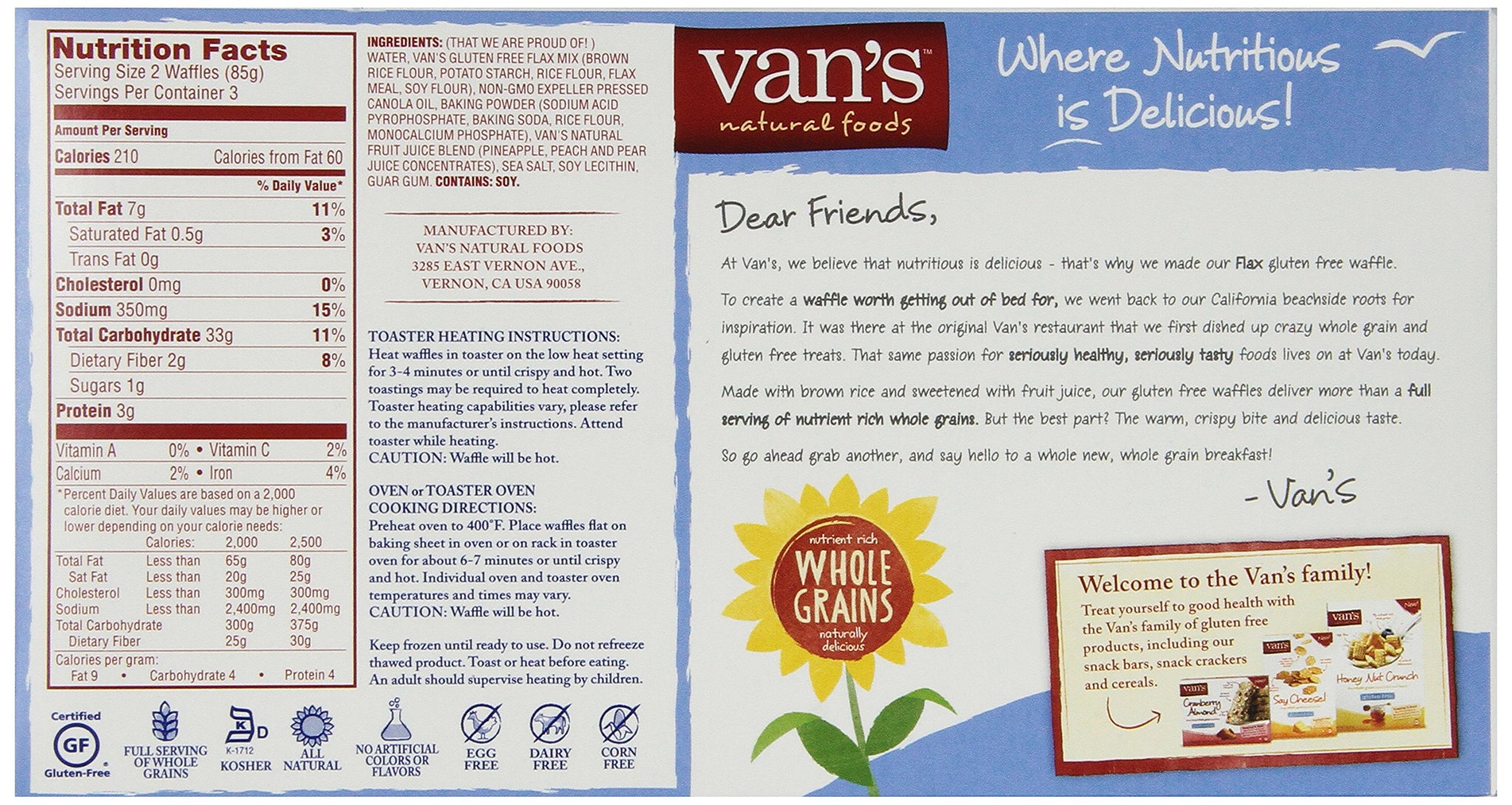 Van's, Waffle, Gluten Free Flax, 6 ct, 9 oz (Frozen)