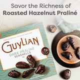 Belgian Dark Chocolate Gift Box, 7.94 oz, 20 pc Gourmet Hazelnut Praliné Seashells by GuyLian, 72% Cocoa Intense Dark Chocolate Candy for Women