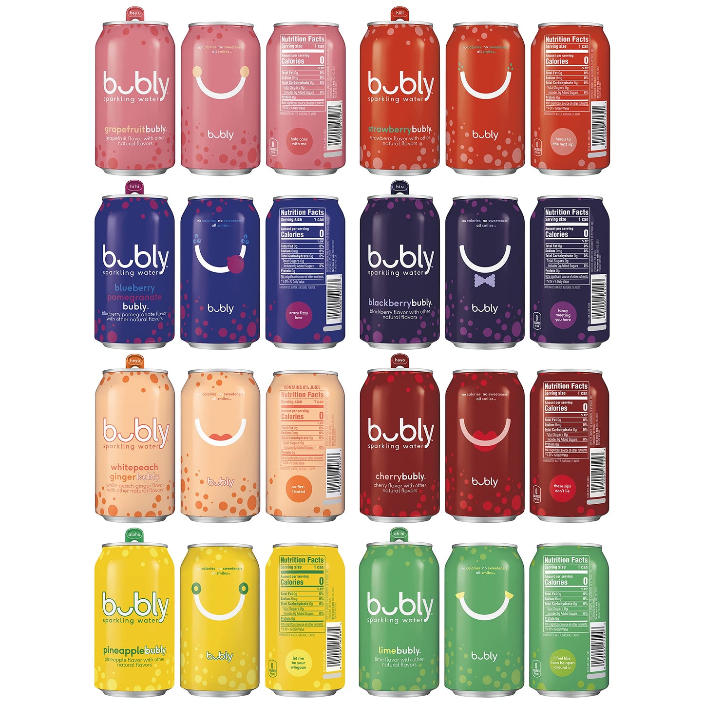 Bubly Sparkling Water Fizzy Sampler Variety, 12 Fl Oz (Pack of 18)
