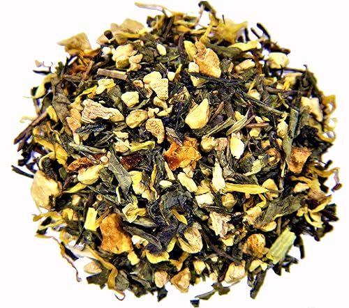 Nelson's Tea - Ginger Orange Peach - Loose Leaf Tea - Sencha green tea, chun mei green tea, ginger root, orange peel, dried peaches, and marigold