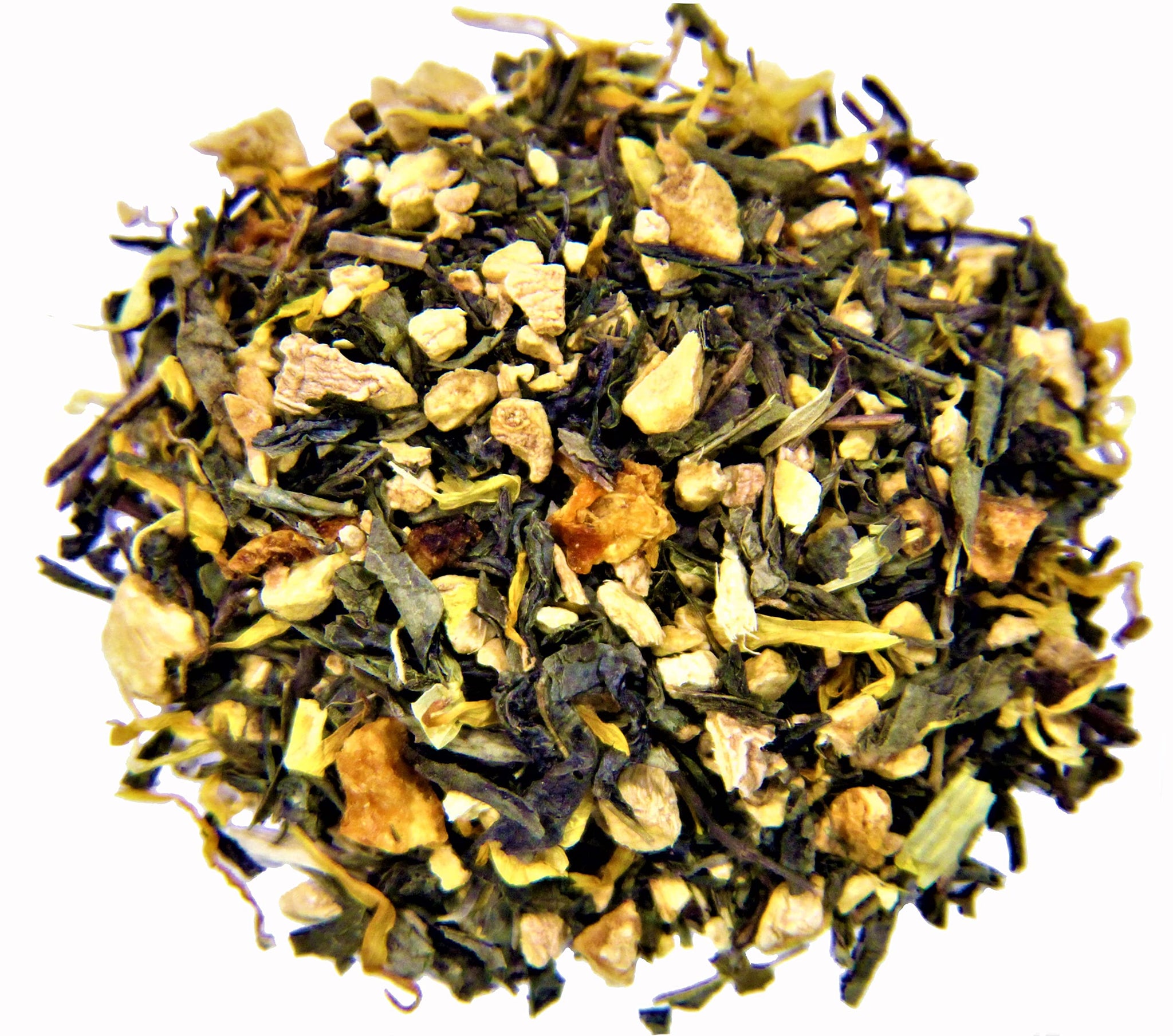 Nelson's Tea - Ginger Orange Peach - Loose Leaf Tea - Sencha green tea, green tea, ginger root, orange peel, dried peaches, and marigold petals