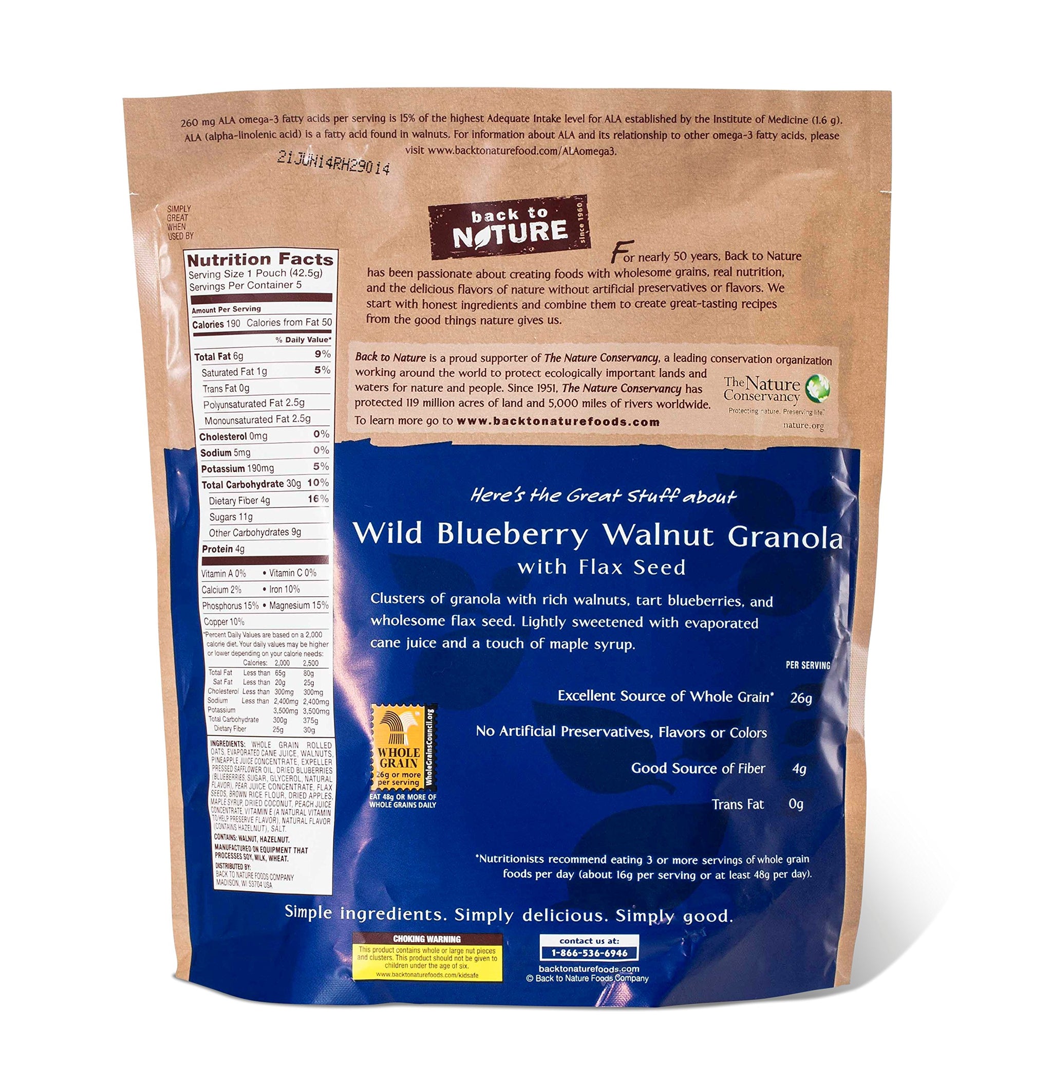 Back To Nature Granola to Go, Blueberry Walnut, 5-Count Pouches (Pack of 30)