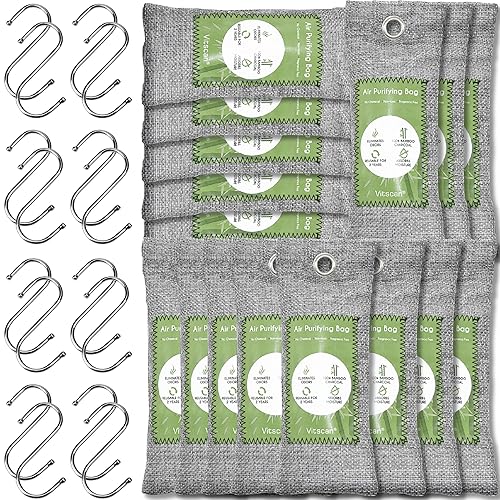 16 Pack Bamboo Charcoal Air Purifying Bag, Activated Charcoal Bags Odor Absorber, Moisture Absorber, Natural Car Air Freshener, Shoe Deodorizer, Odor