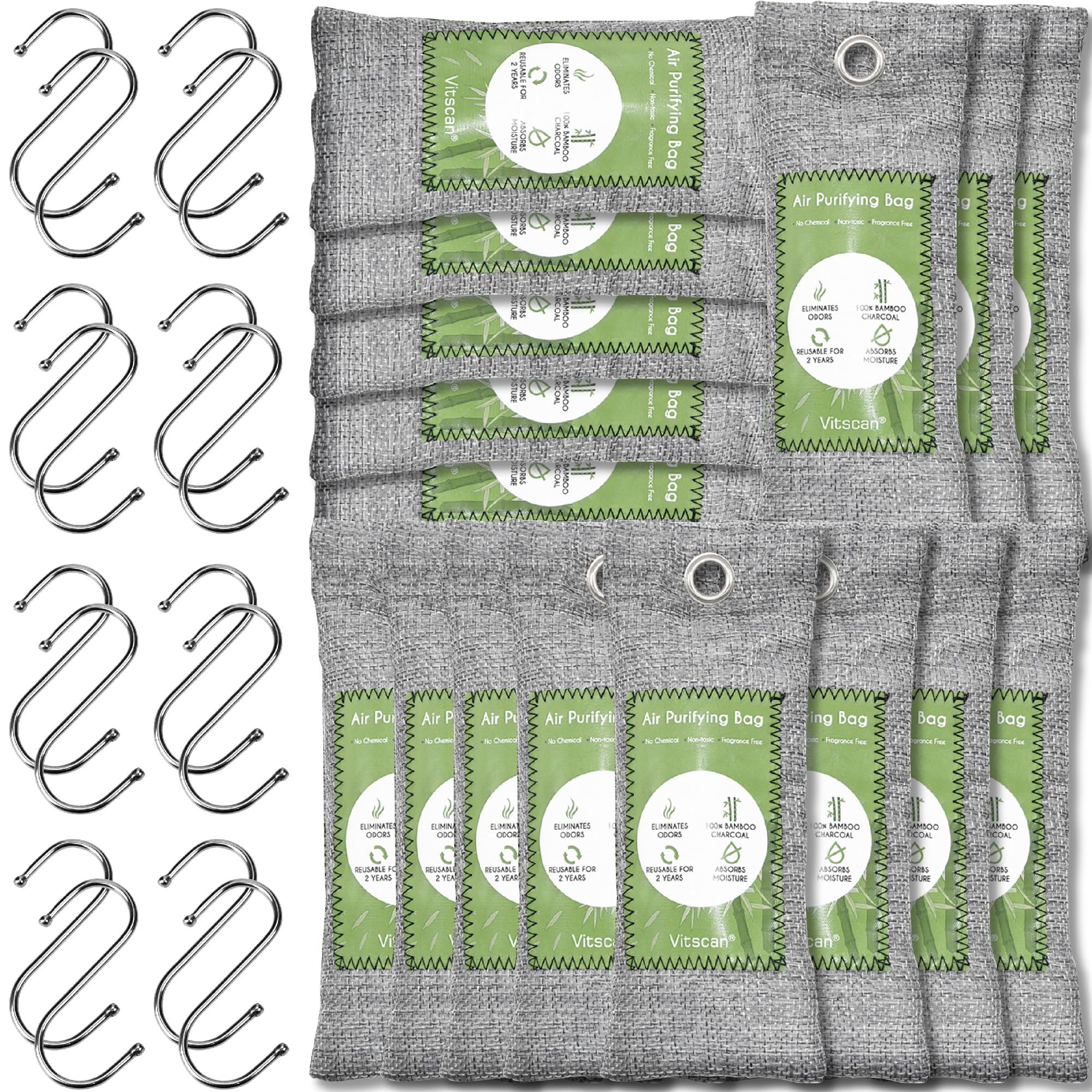 16 Pack Bamboo Charcoal Air Purifying Bag, Activated Charcoal Bags Odor Absorber, Moisture Absorber, Natural Car Air Freshener, Shoe Deodorizer, Odor