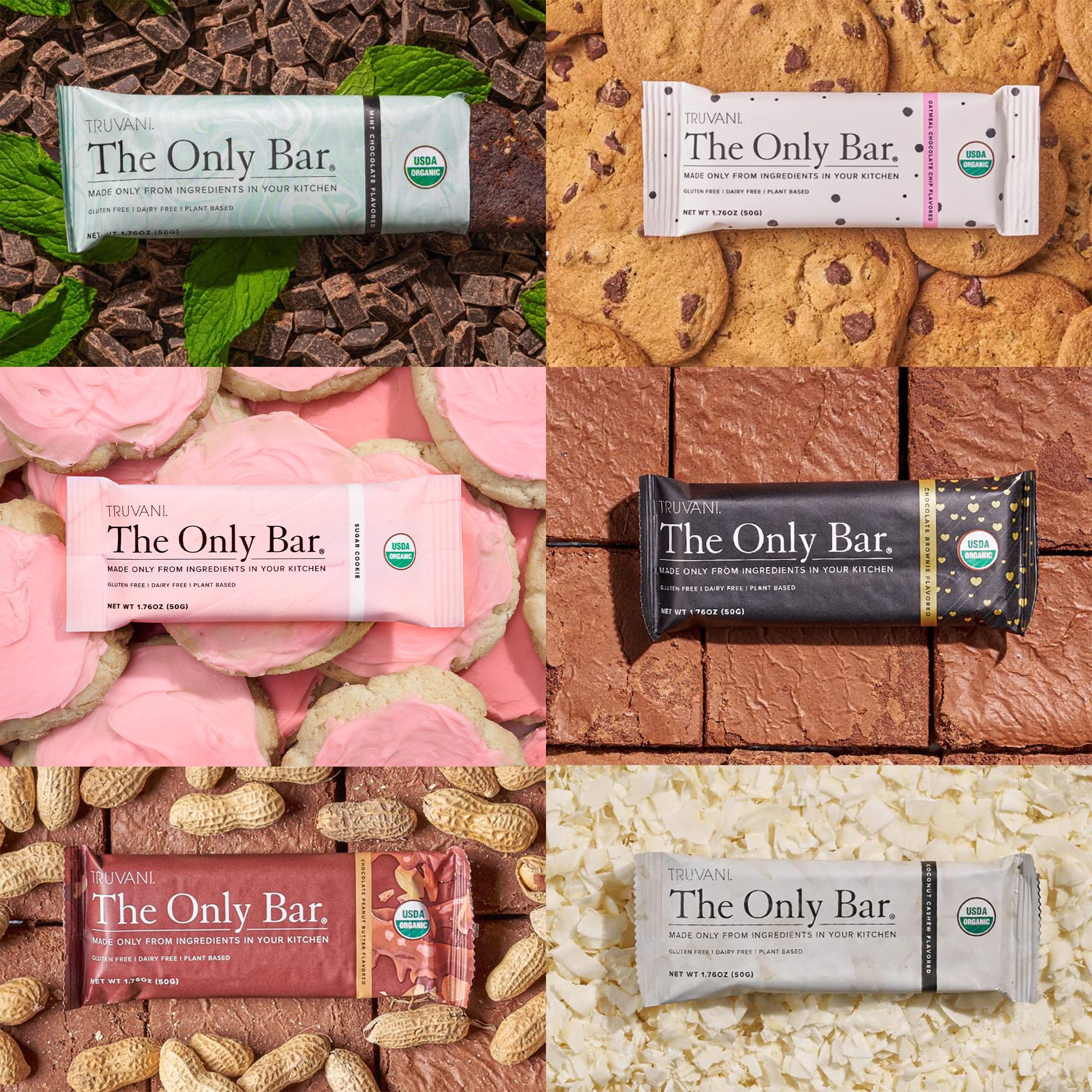 Truvani Plant Based Snack Bars | Variety 12 Pack | 5-8g Protein | USDA Organic and Vegan | The Only Bar | Dairy, Soy, and Gluten Free | Individually