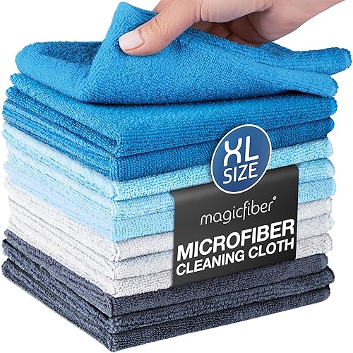 MagicFiber Microfiber Cleaning Cloth - Higher Quality, Larger Size - Micro Fiber Cloth for Cleaning Rags, Dust Cloths, Kitchen Dish Towels (12 Pack