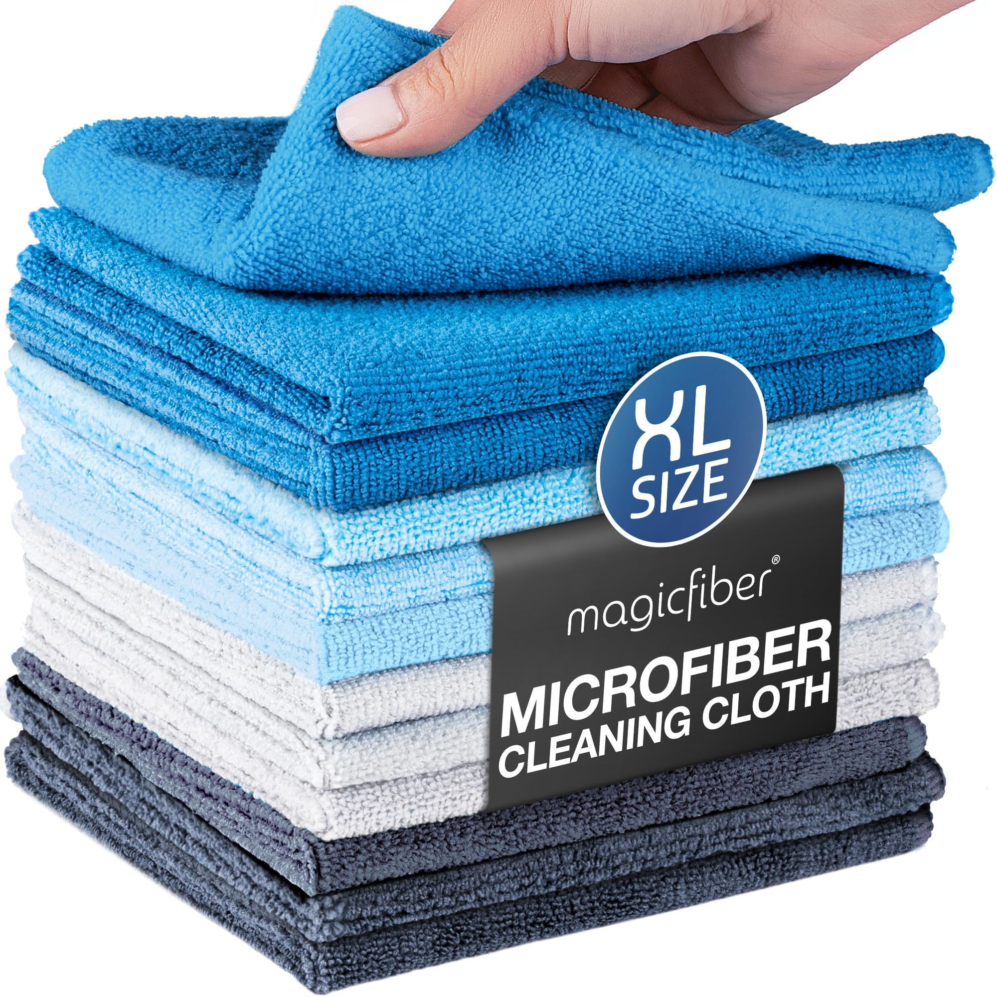 MagicFiber Microfiber Cleaning Cloth - Higher Quality, Larger Size - Micro Fiber Cloth for Cleaning Rags, Dust Cloths, Kitchen Dish Towels (12 Pack